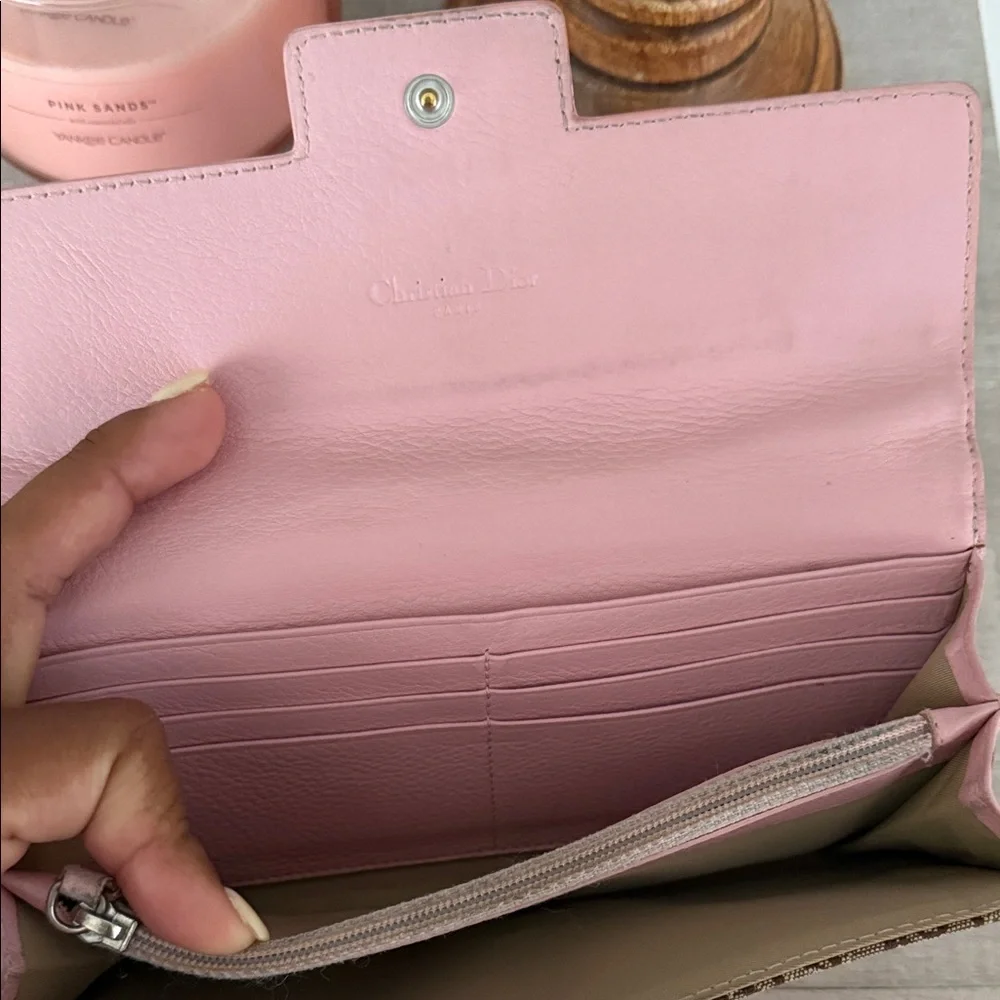 Christian Dior Trotter Canvas Pink Leather Long Wallet